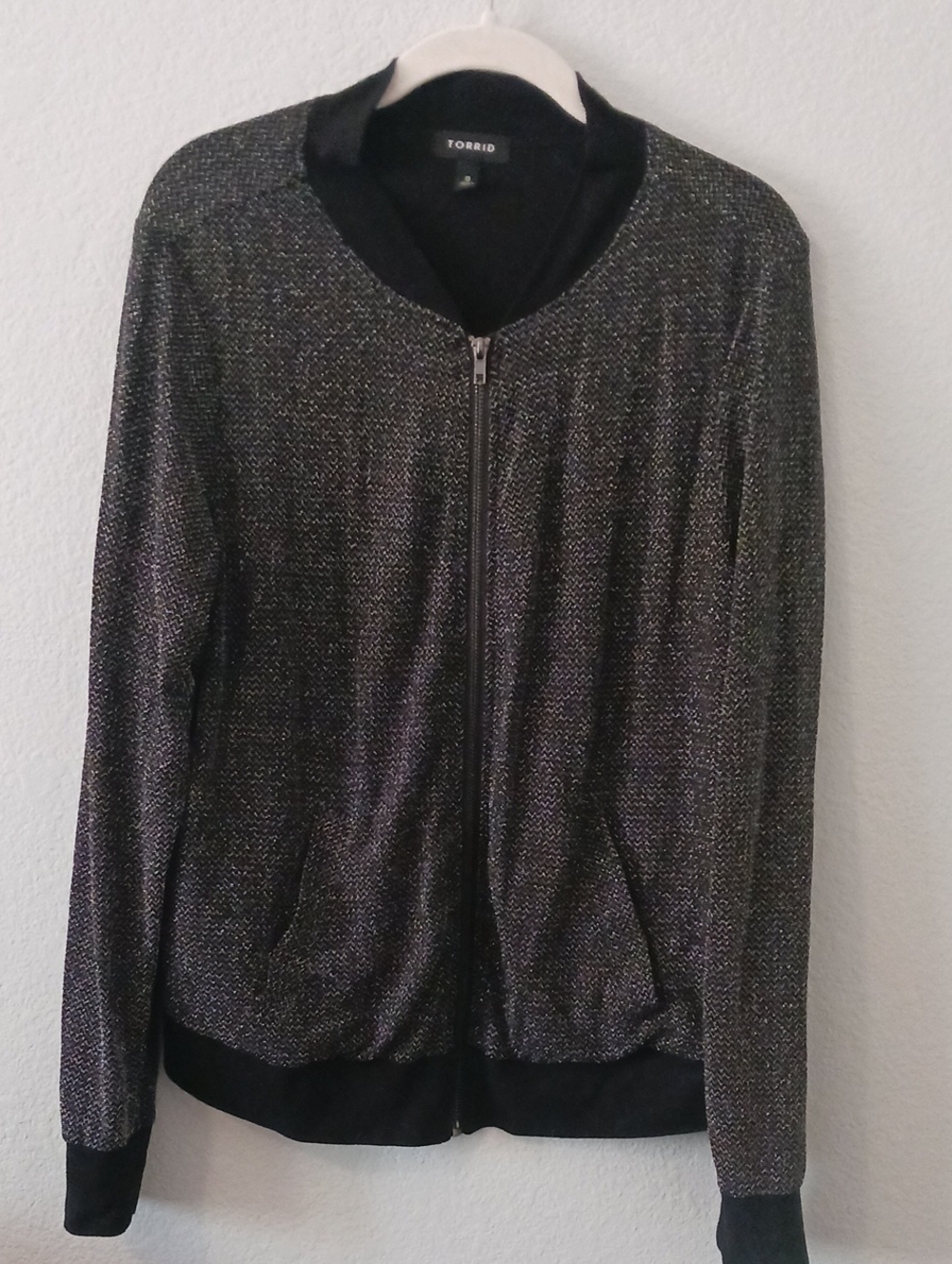 torrid Black Metallic Zip Bomber Jacket